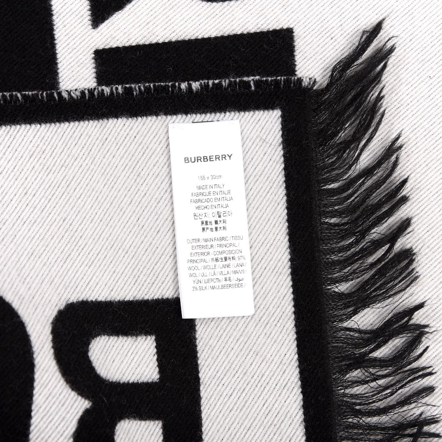 Silk Wool Contrast Logo Striped Scarf Red Beige