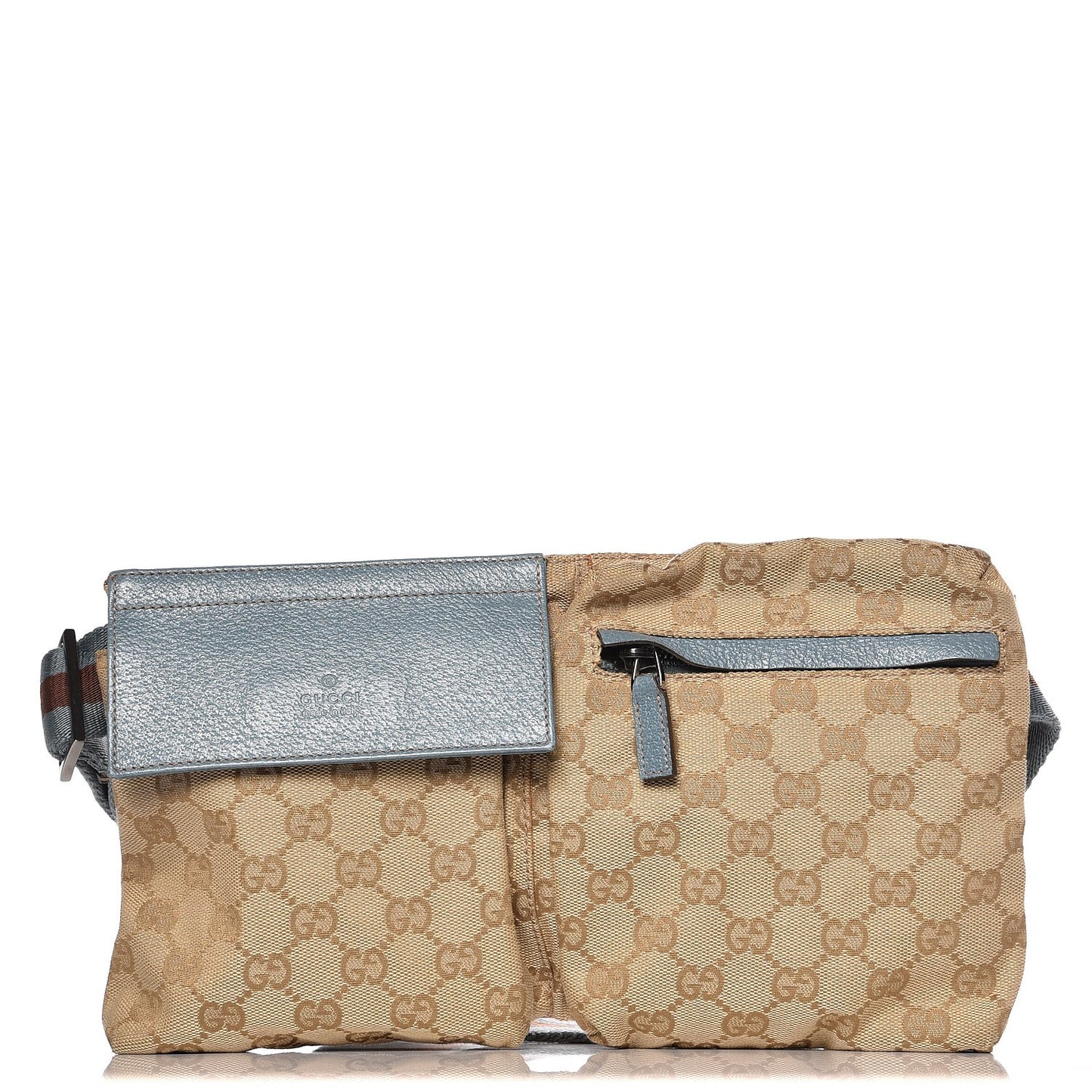 GG Monogram Web Double Pocket Belt Bag Blue
