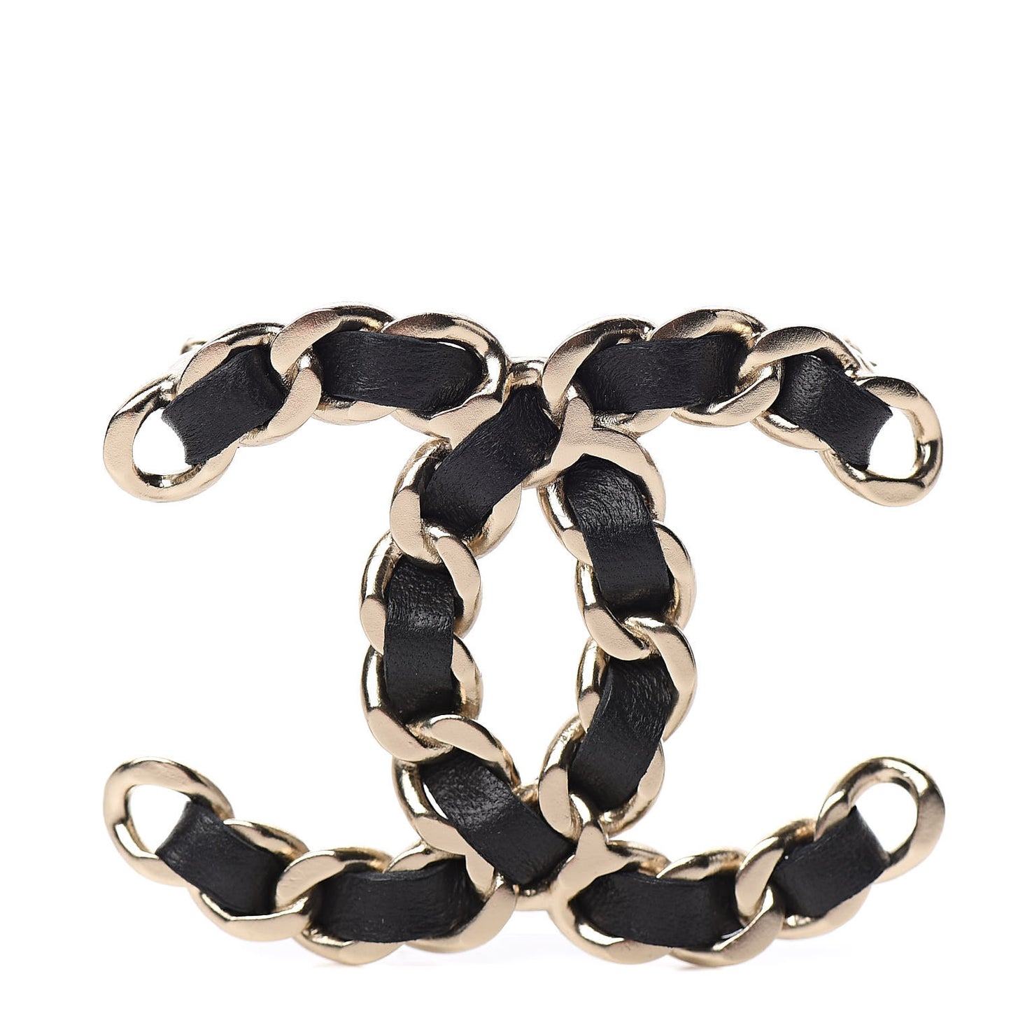 Lambskin Chain CC Brooch Black Gold