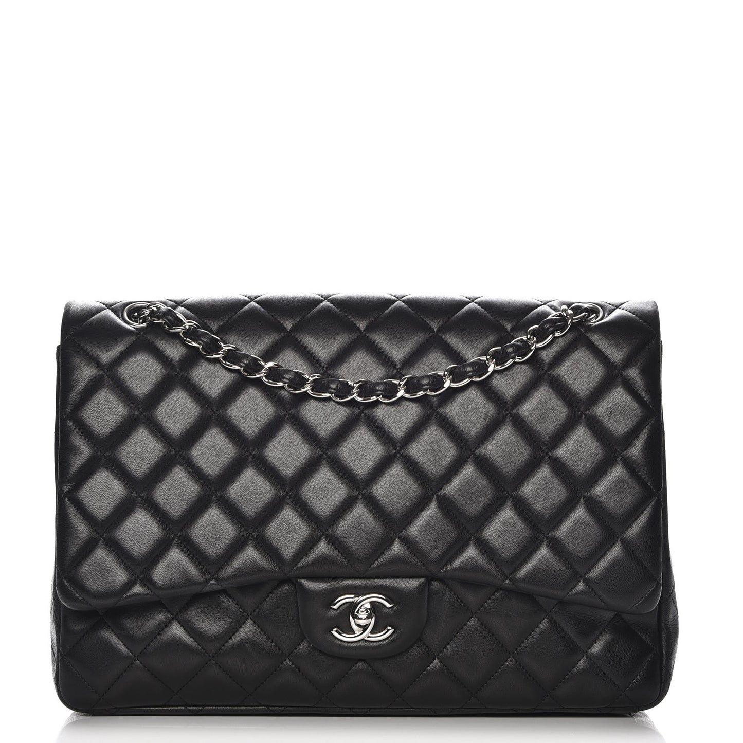 Lambskin Quilted Maxi Single Flap Black