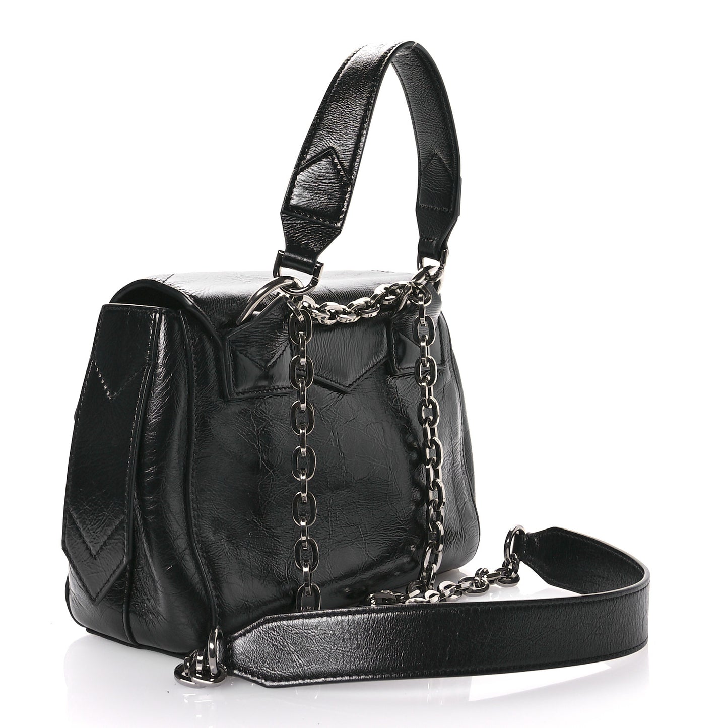 Creased Patent Calfskin Small ID Flap Black