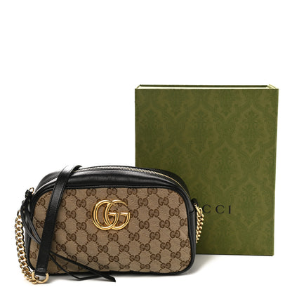 Gucci Monogram Matelasse Diagonal Small GG Marmont Chain Shoulder Bag Beige Black 12 of 12