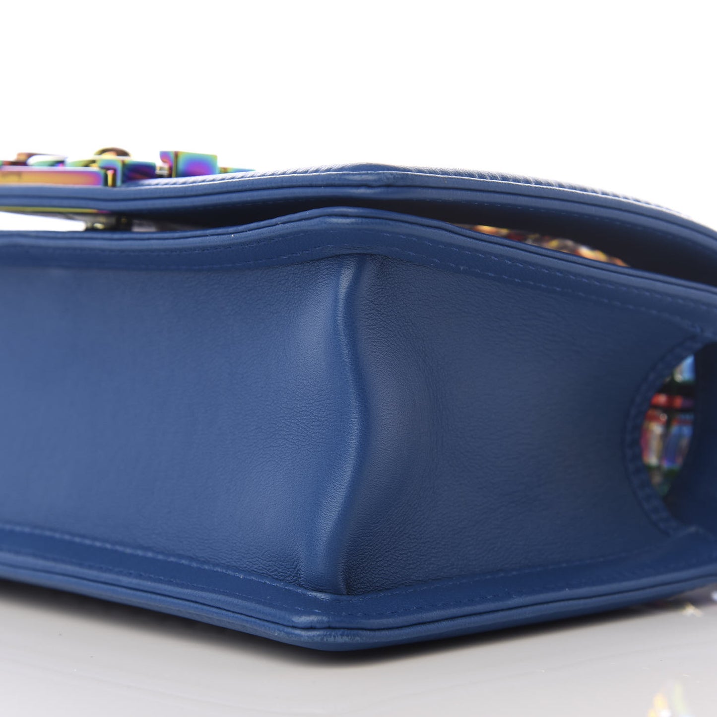 Lambskin PVC Thread Woven Small Boy Flap Dark Blue