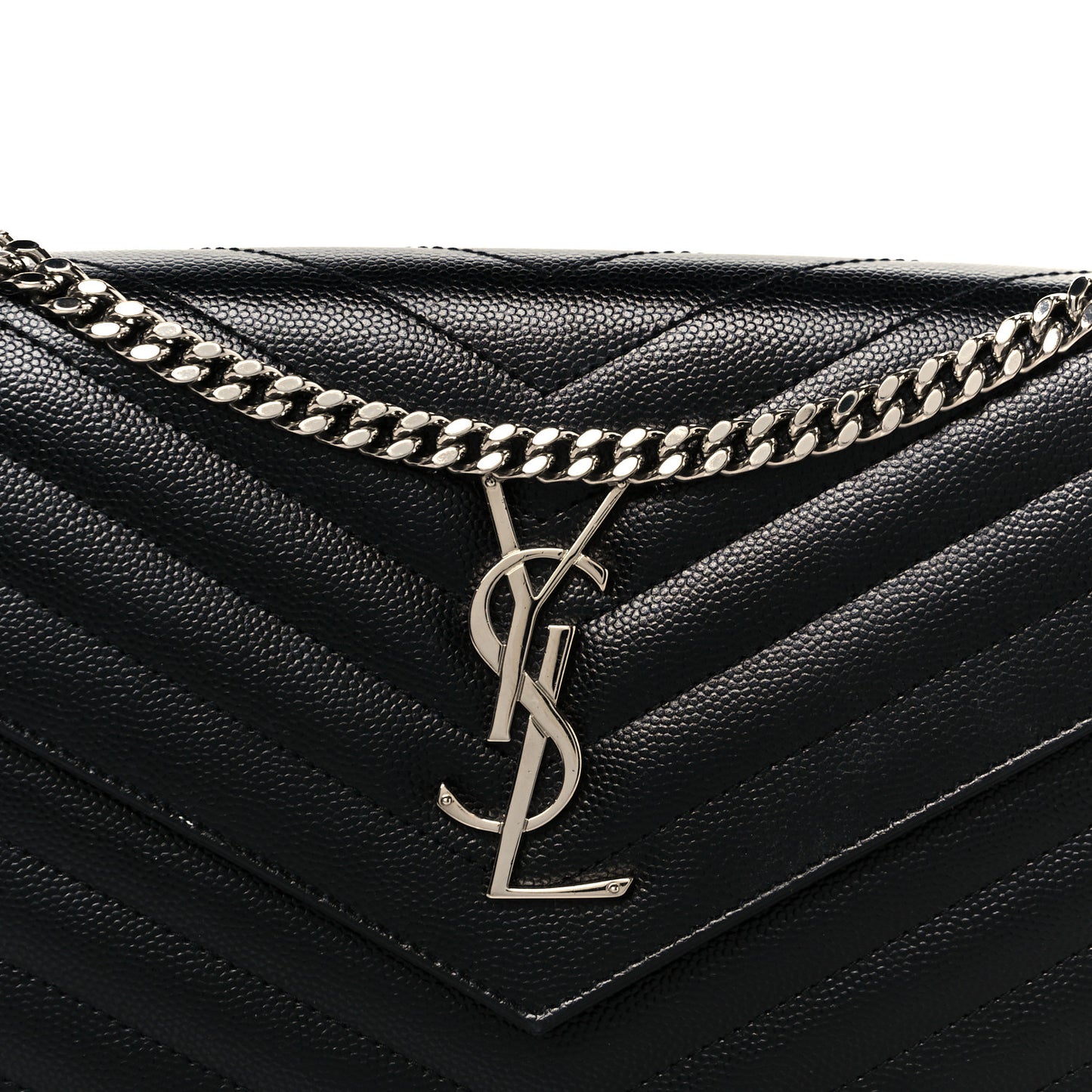 Grain De Poudre Matelasse Chevron Monogram Chain Wallet Black