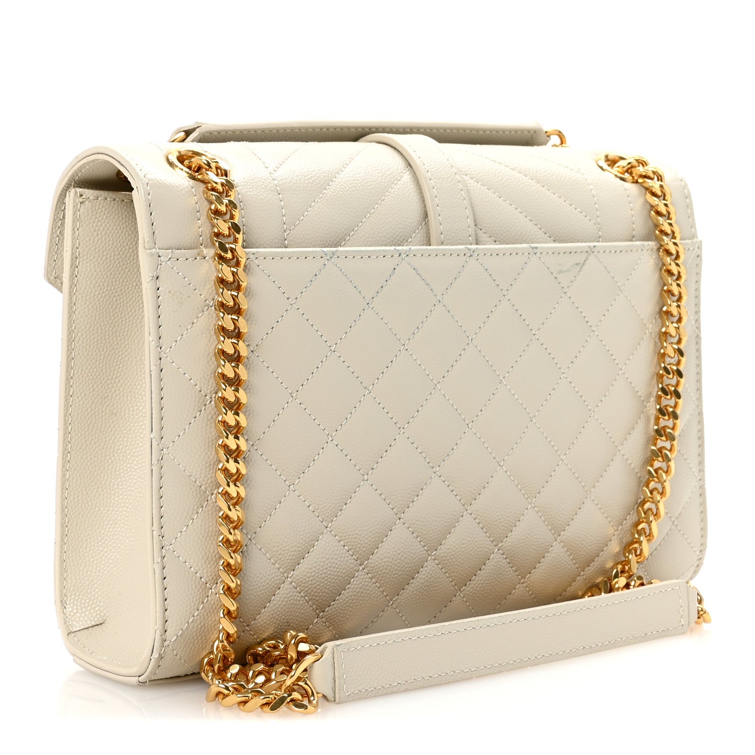Saint Laurent Grain De Poudre Textured Mixed Matelasse Medium Triquilt Monogram Satchel Crema Soft 3 of 9