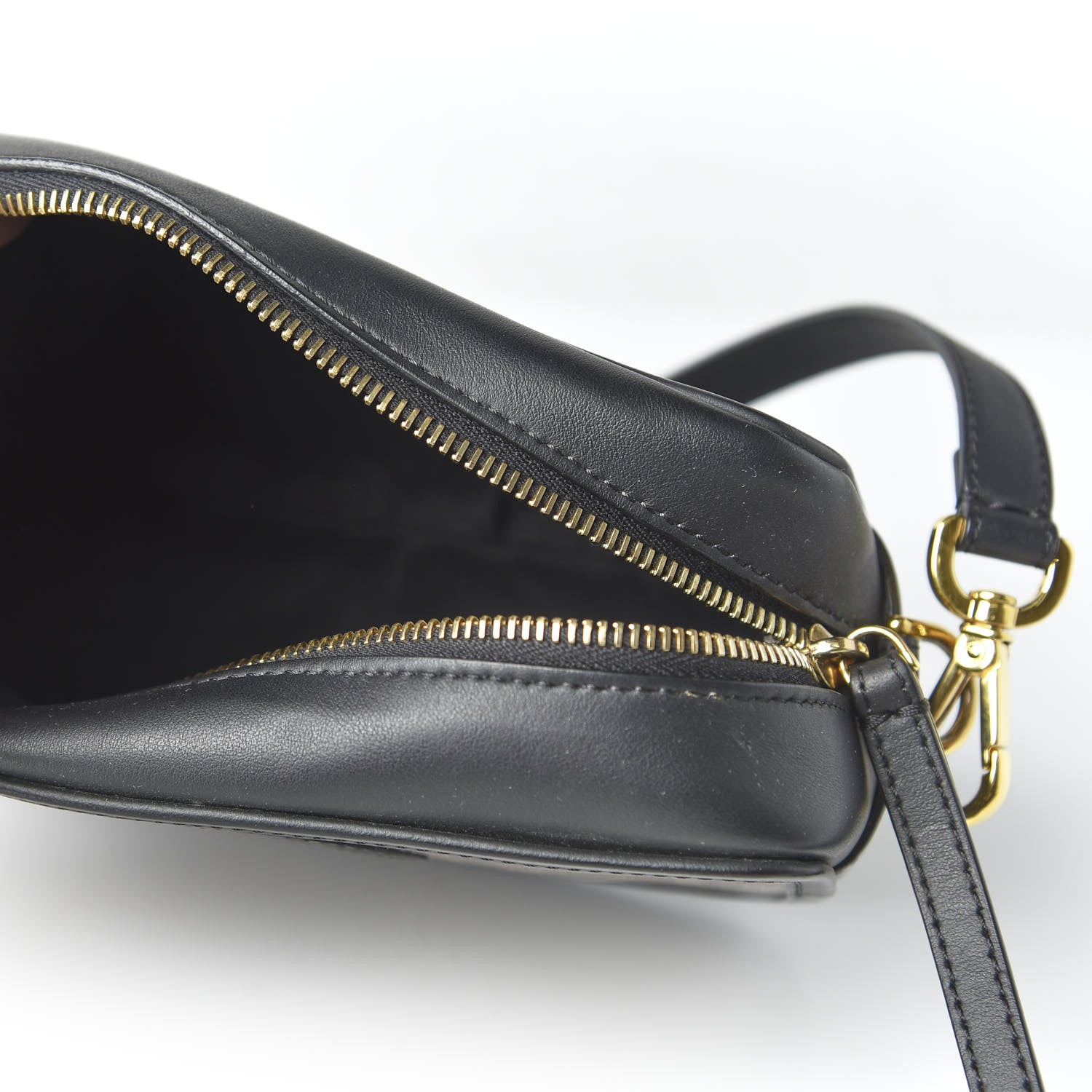 Fendi Glazed Fabric Vitello Century FF 1974 Stamp Patch Mini Camera Case Mogano Panna Black 5 of 10
