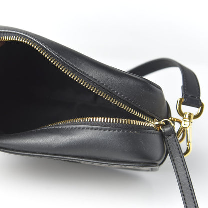 Fendi Glazed Fabric Vitello Century FF 1974 Stamp Patch Mini Camera Case Mogano Panna Black 5 of 10