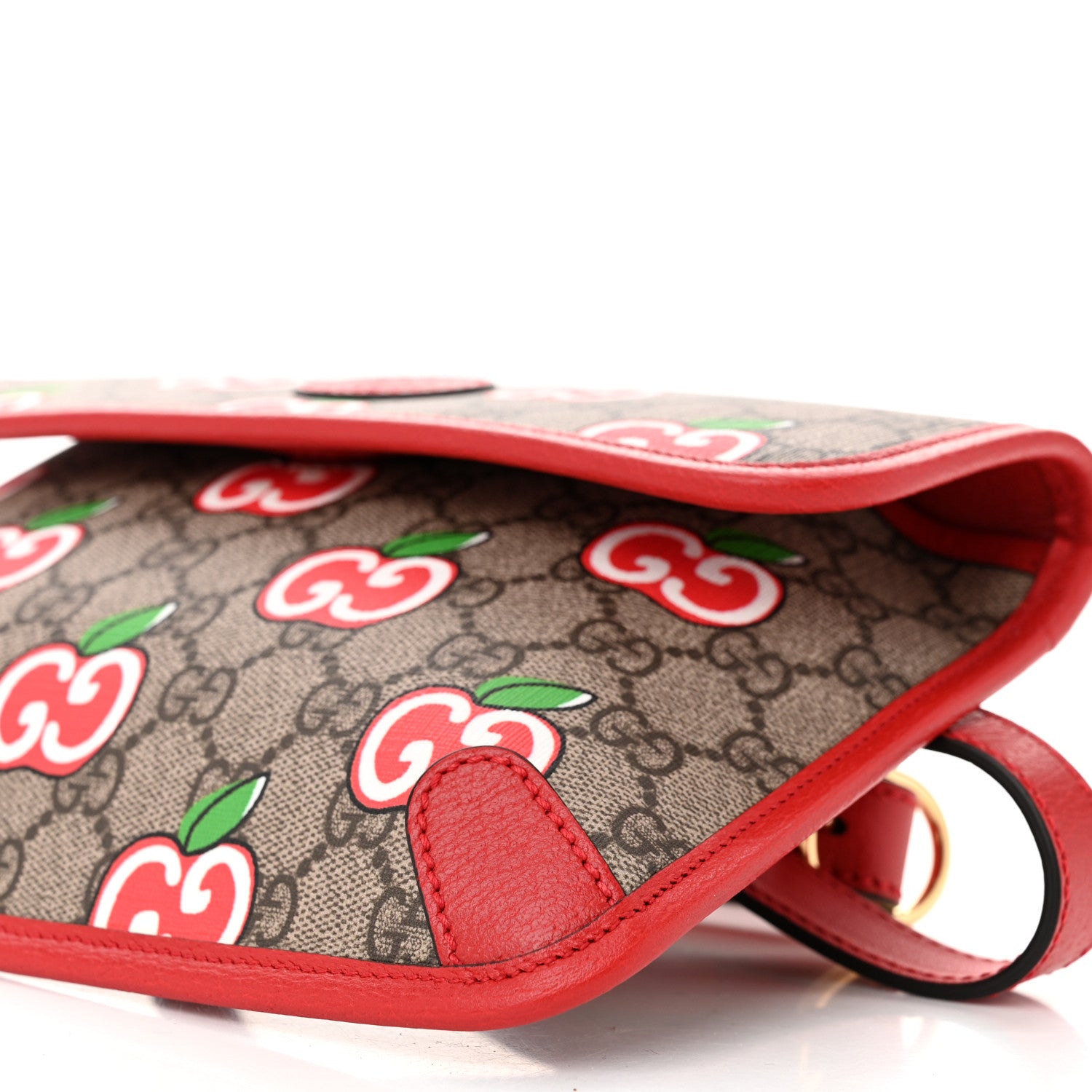 Gucci GG Supreme Monogram Apple Interlocking G Belt Bag Beige Multicolor Lobster Red 10 of 11
