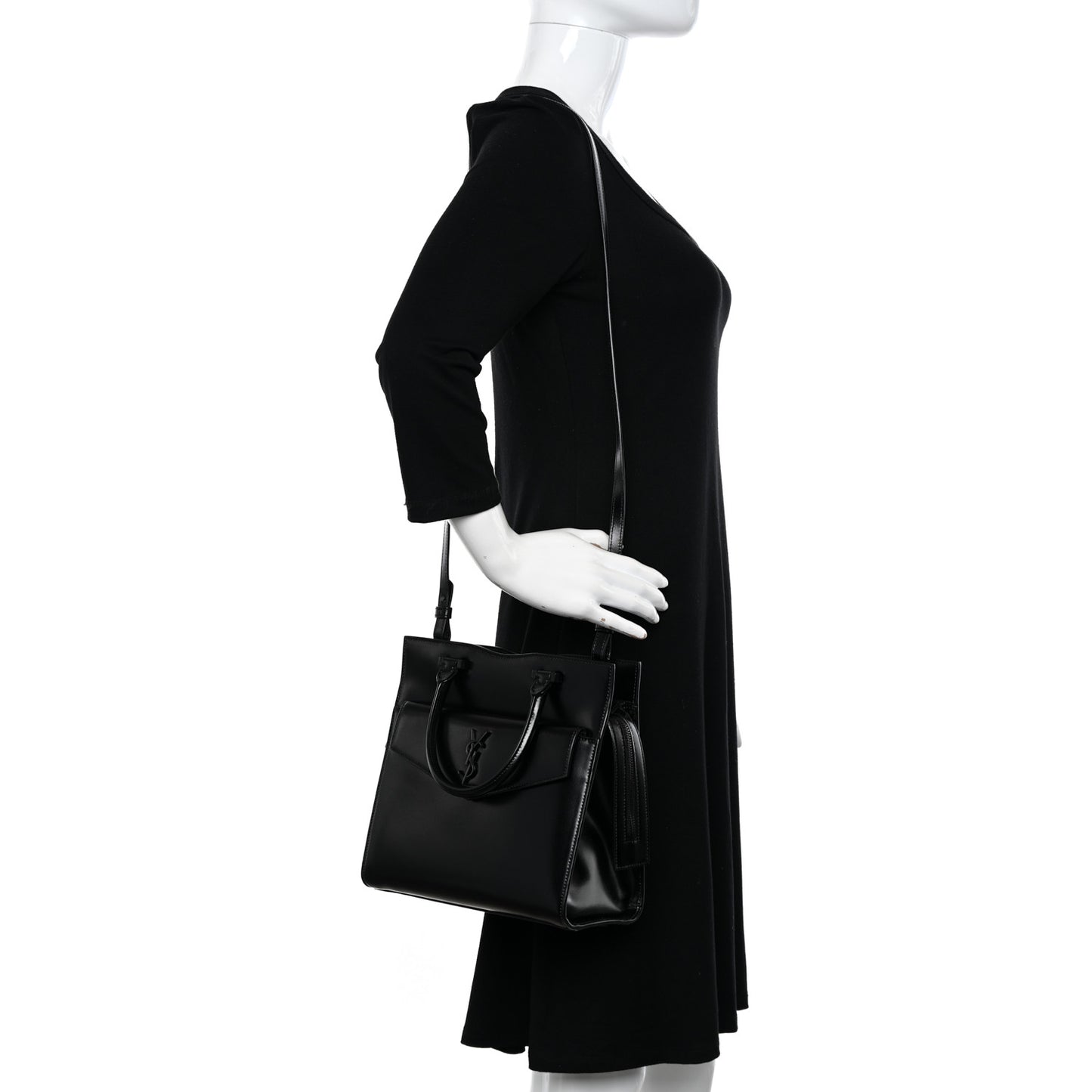 Shiny Calfskin Small Uptown Tote Black