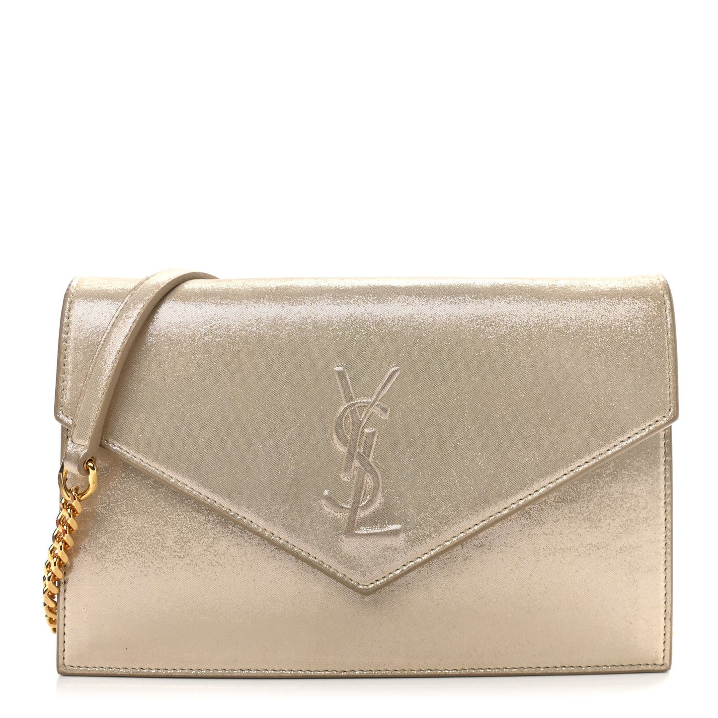 Metallic Fabric Monogram Envelope Chain Wallet Champagne