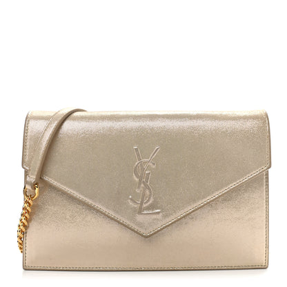 Saint Laurent Metallic Fabric Monogram Envelope Chain Wallet Champagne 1 of 12