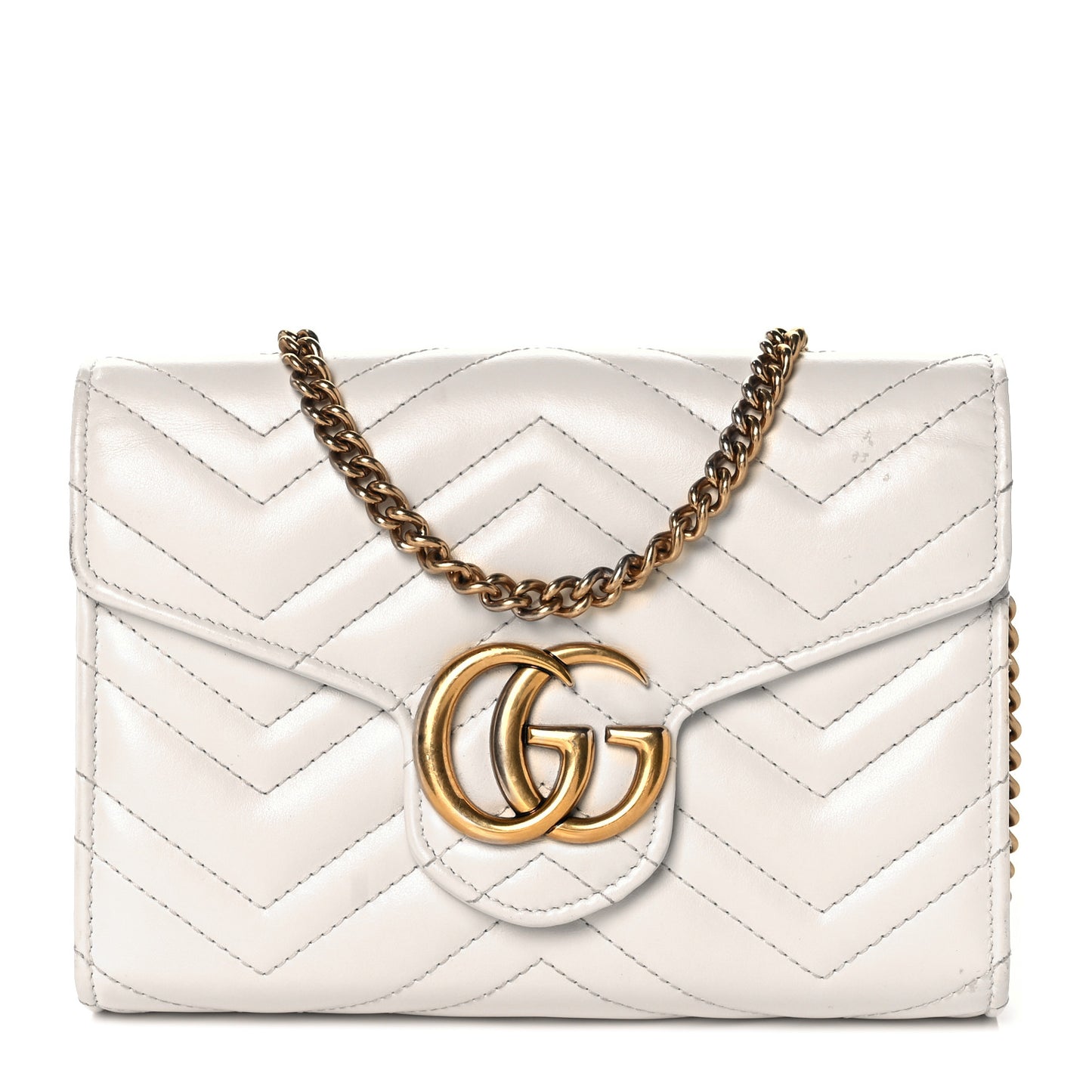 Calfskin Matelasse GG Marmont Chain Wallet Mystic White