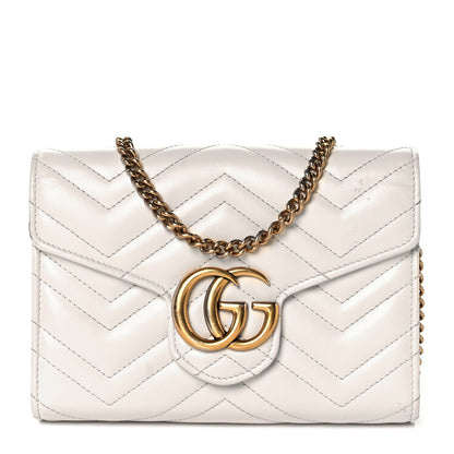 Gucci Calfskin Matelasse GG Marmont Chain Wallet Mystic White 1 of 11