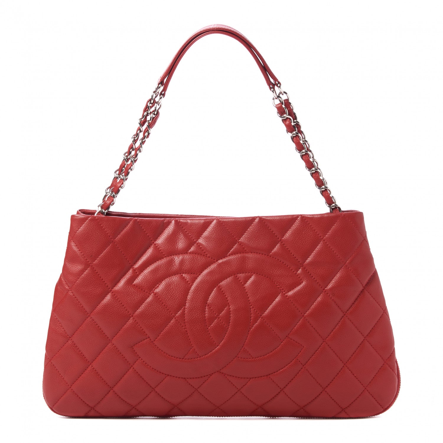Chanel Caviar Quilted Expandable Zip Shoulder Bag Red 1 of 10