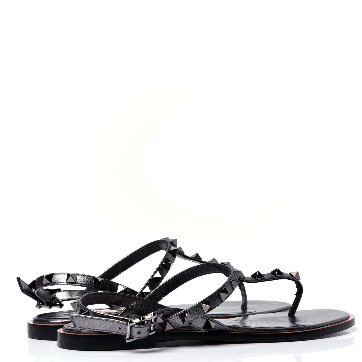 Metallic Nappa Rockstud T-Strap Slingback Flat Sandals 37 Rutenio