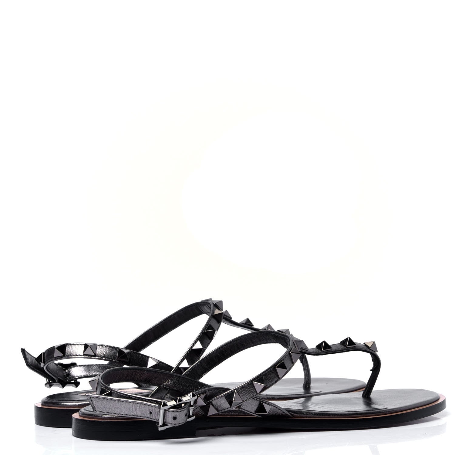 Valentino Garavani Metallic Nappa Rockstud T-Strap Slingback Flat Sandals 37 Rutenio 3 of 6