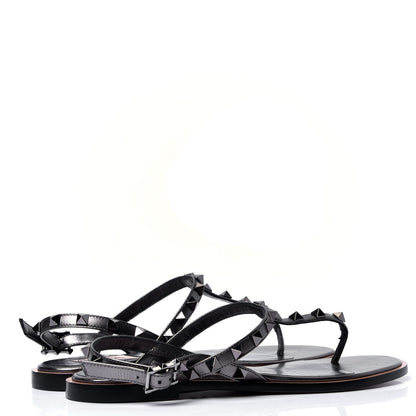 Valentino Garavani Metallic Nappa Rockstud T-Strap Slingback Flat Sandals 37 Rutenio 3 of 6