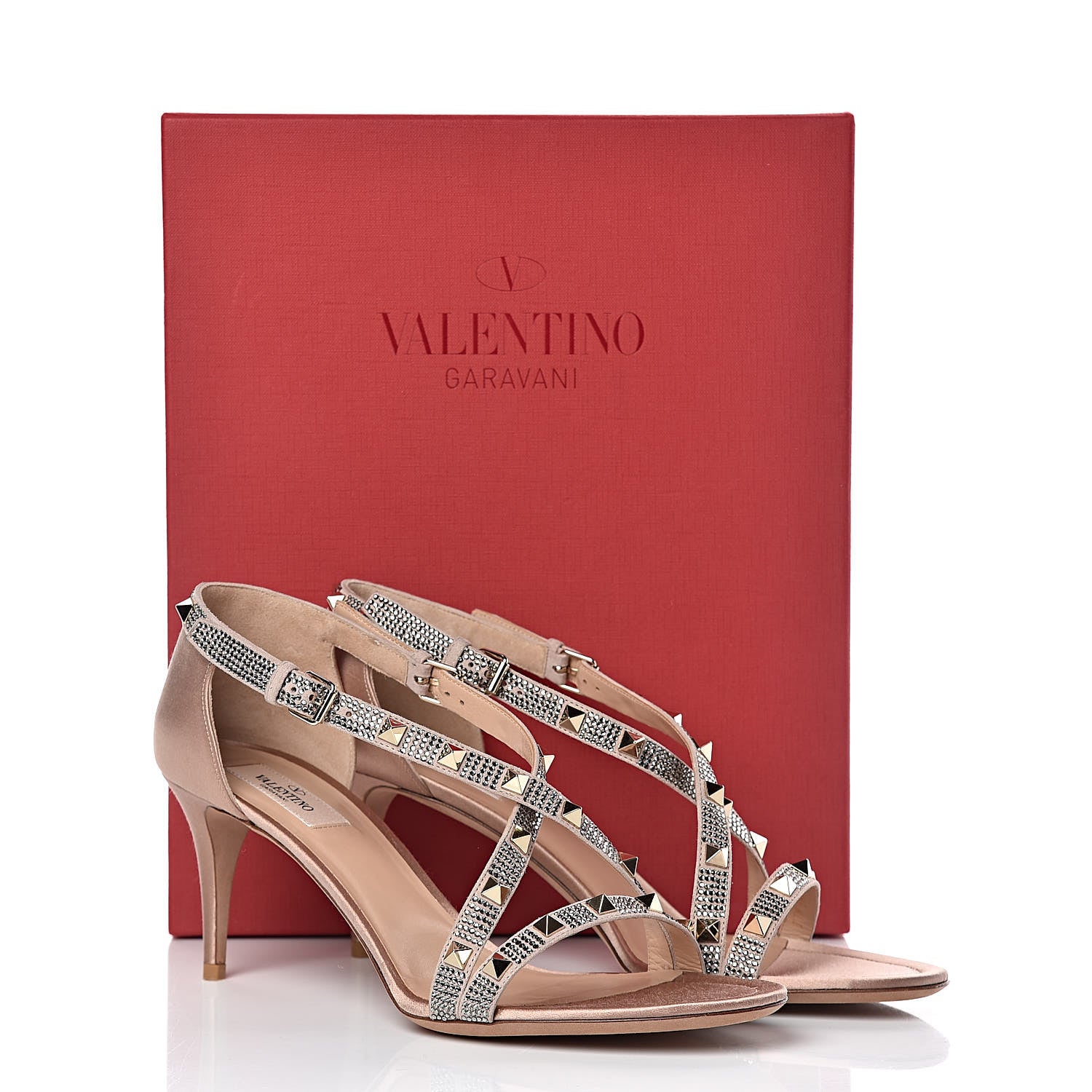Valentino Garavani Satin Crystal Rockstud Crisscross 70mm Sandals 41 Poudre 10 of 10