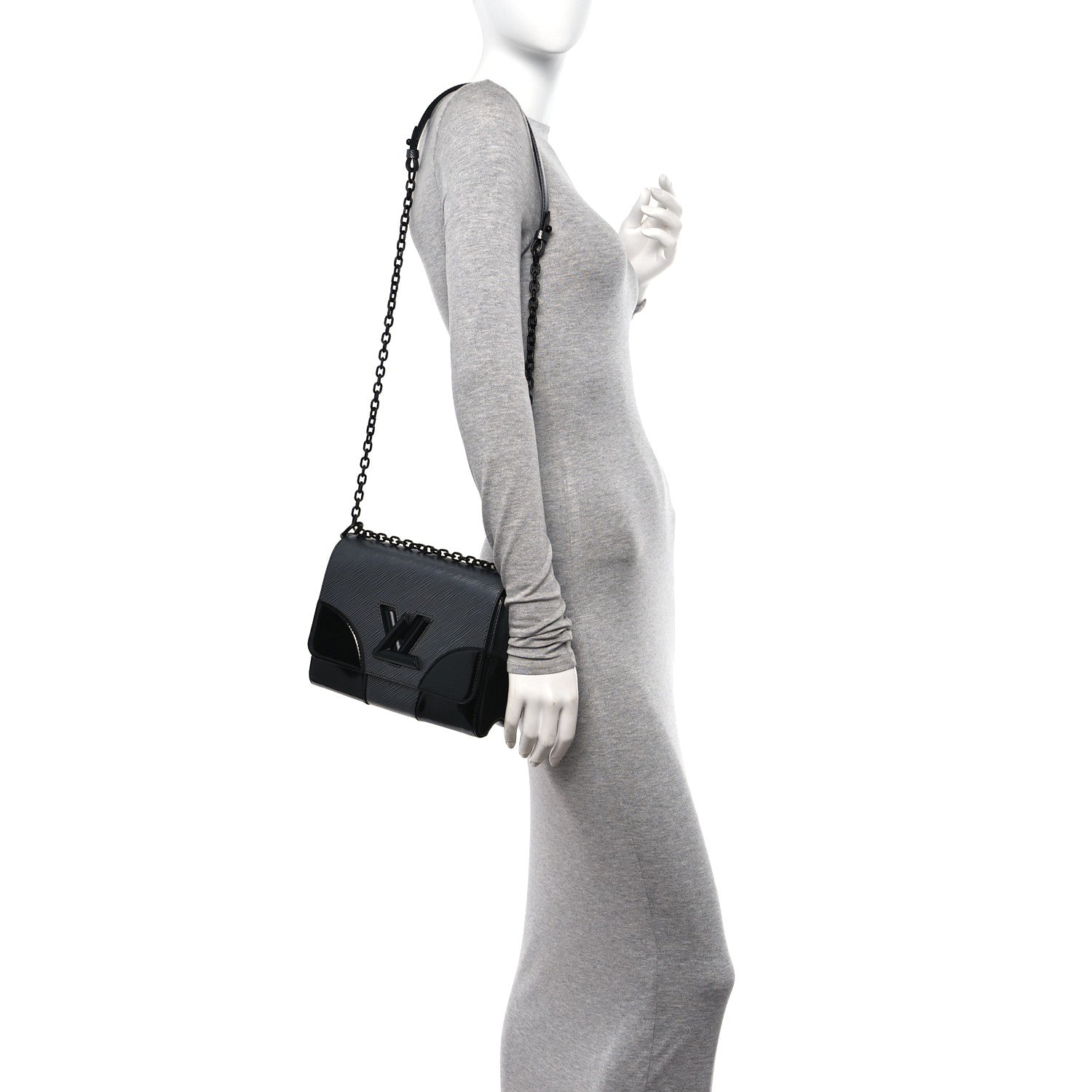 Louis Vuitton Epi Patent Twist Shoulder Bag MM Anthracite Nacre 2 of 10