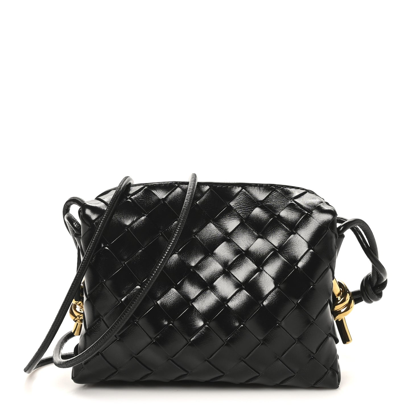 Polished Nappa Intrecciato Metallic Knot Mini Loop Camera Bag Black