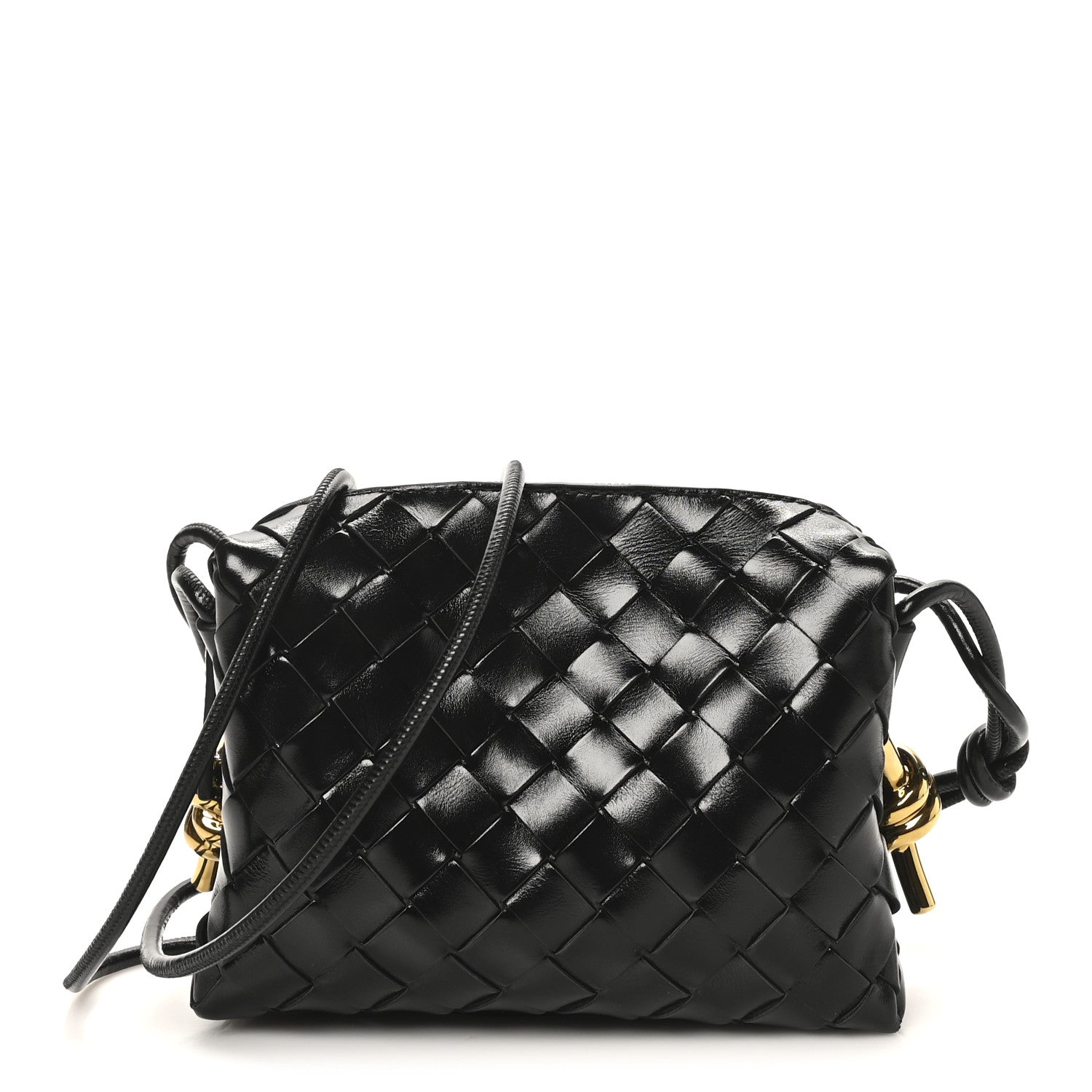 Bottega Veneta Polished Nappa Intrecciato Metallic Knot Mini Loop Camera Bag Black 1 of 9