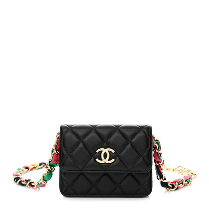 Chanel Shiny Lambskin Ribbon Quilted Flap Belt Bag Black 1 of 12