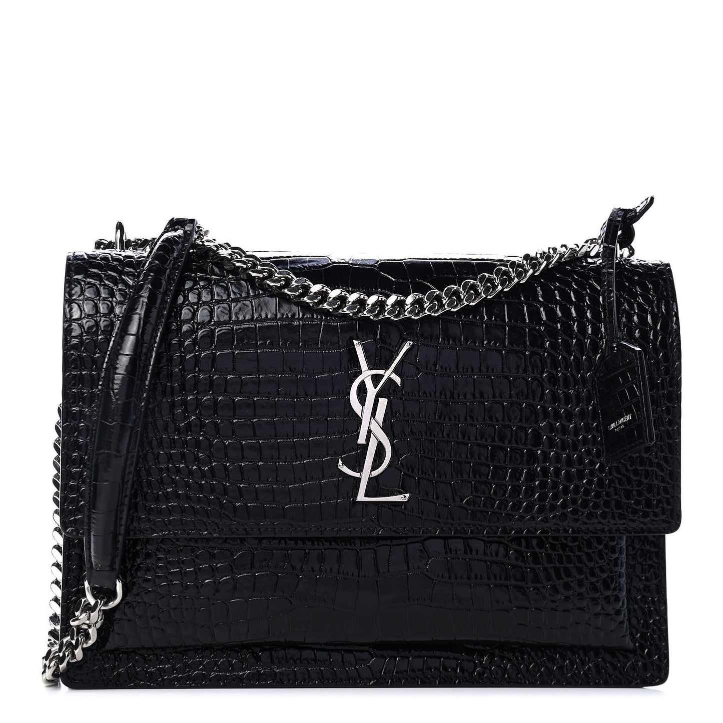 Calfskin Crocodile Embossed Large Monogram Sunset Black