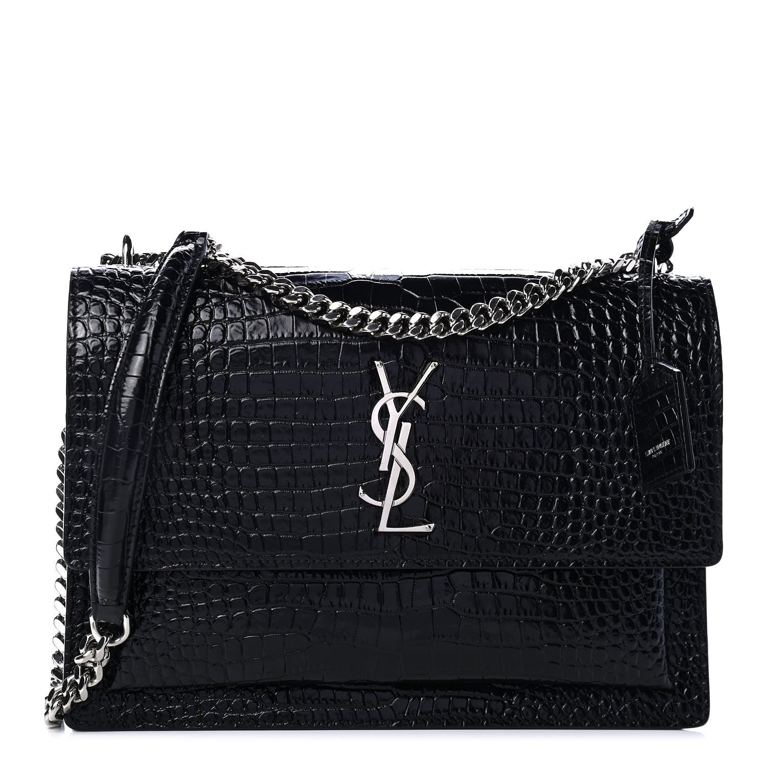 Saint Laurent Calfskin Crocodile Embossed Large Monogram Sunset Black 1 of 4