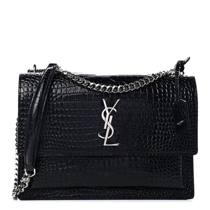 Saint Laurent Calfskin Crocodile Embossed Large Monogram Sunset Black 1 of 4