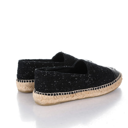 Chanel Tweed Patent Goatskin Sequin CC Espadrilles 38 Black 4 of 14