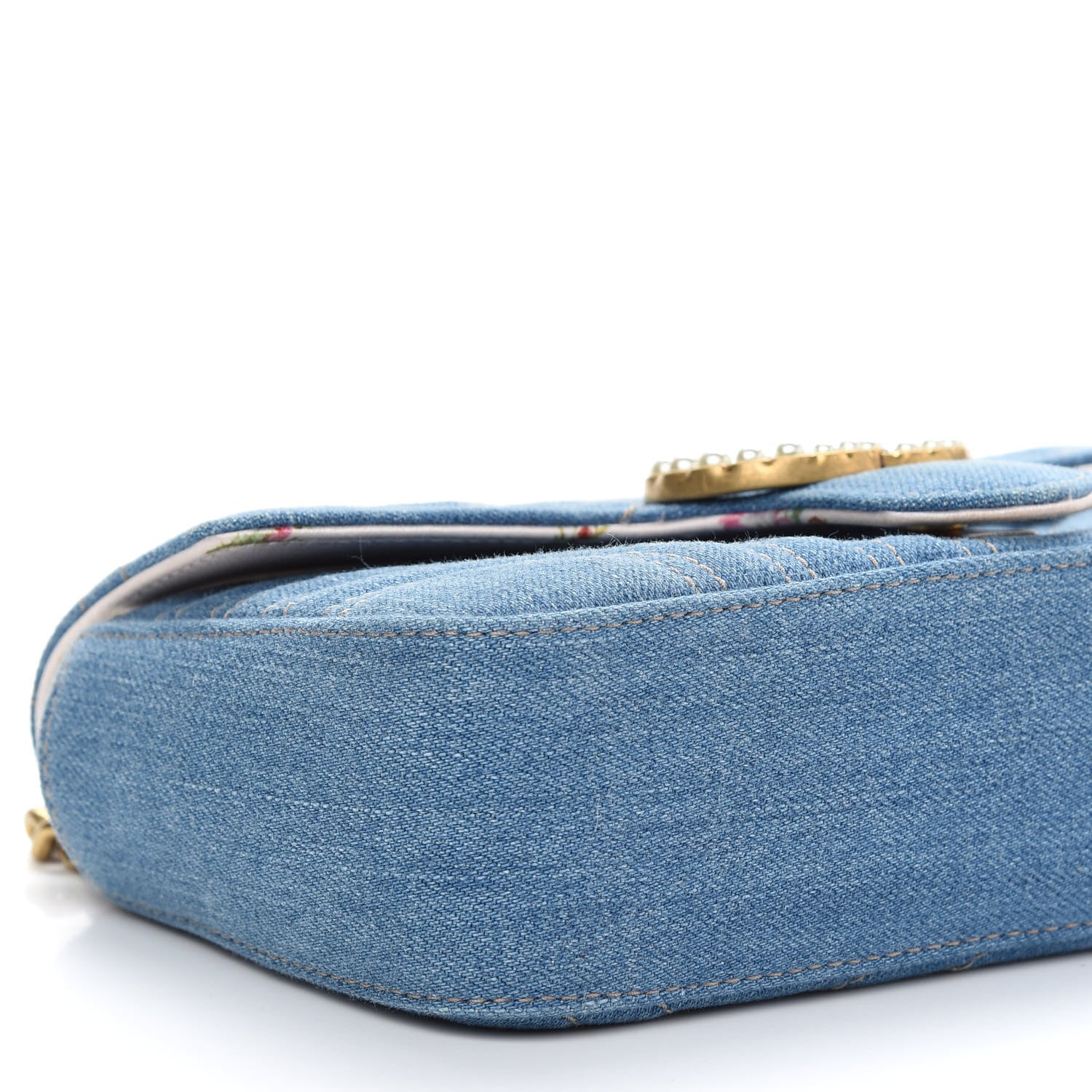 Gucci Denim Matelasse Mini Pearly GG Marmont Shoulder Bag Blue 8 of 9