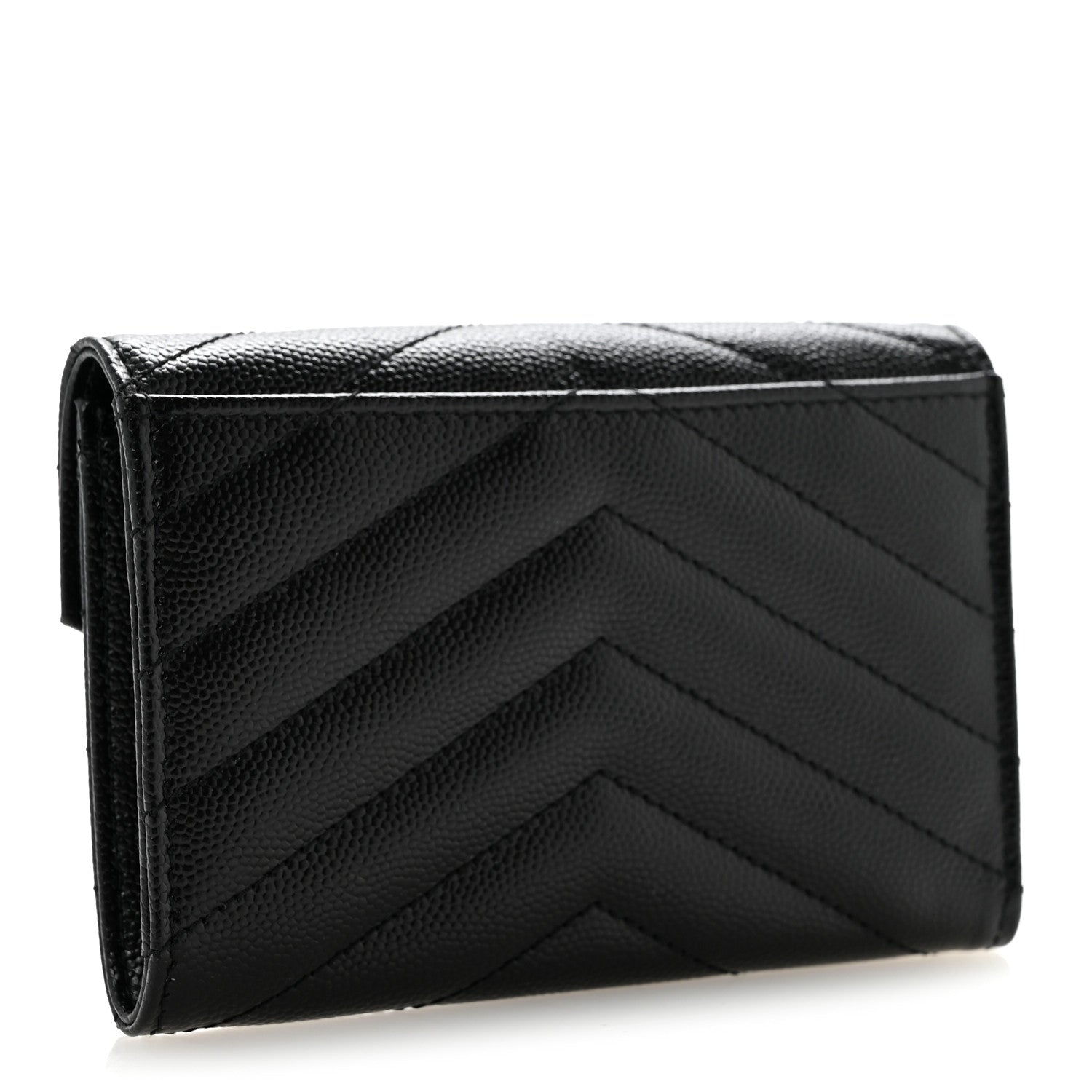 Saint Laurent Grain De Poudre Matelasse Chevron Small Monogram Envelope Wallet Black 3 of 9