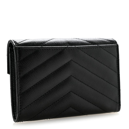 Saint Laurent Grain De Poudre Matelasse Chevron Small Monogram Envelope Wallet Black 3 of 9