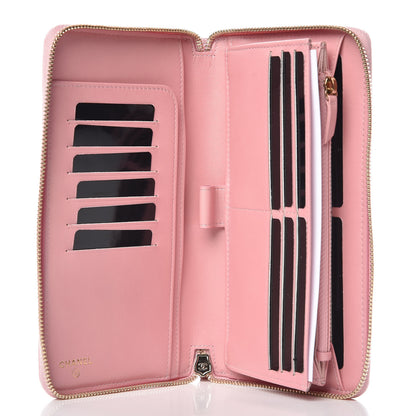 Chanel Iridescent Caviar Quilted Large Zip Around Organizer Wallet Pink 5 of 9