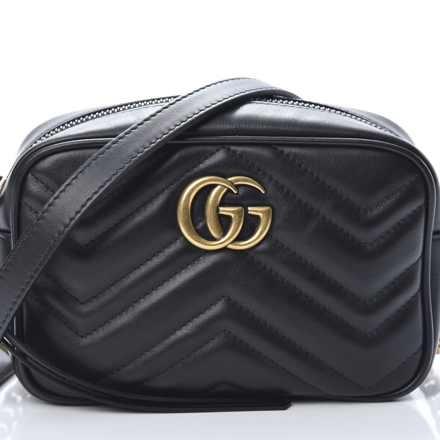 Gucci Calfskin Matelasse Mini GG Marmont Chain Shoulder Bag Black 8 of 11