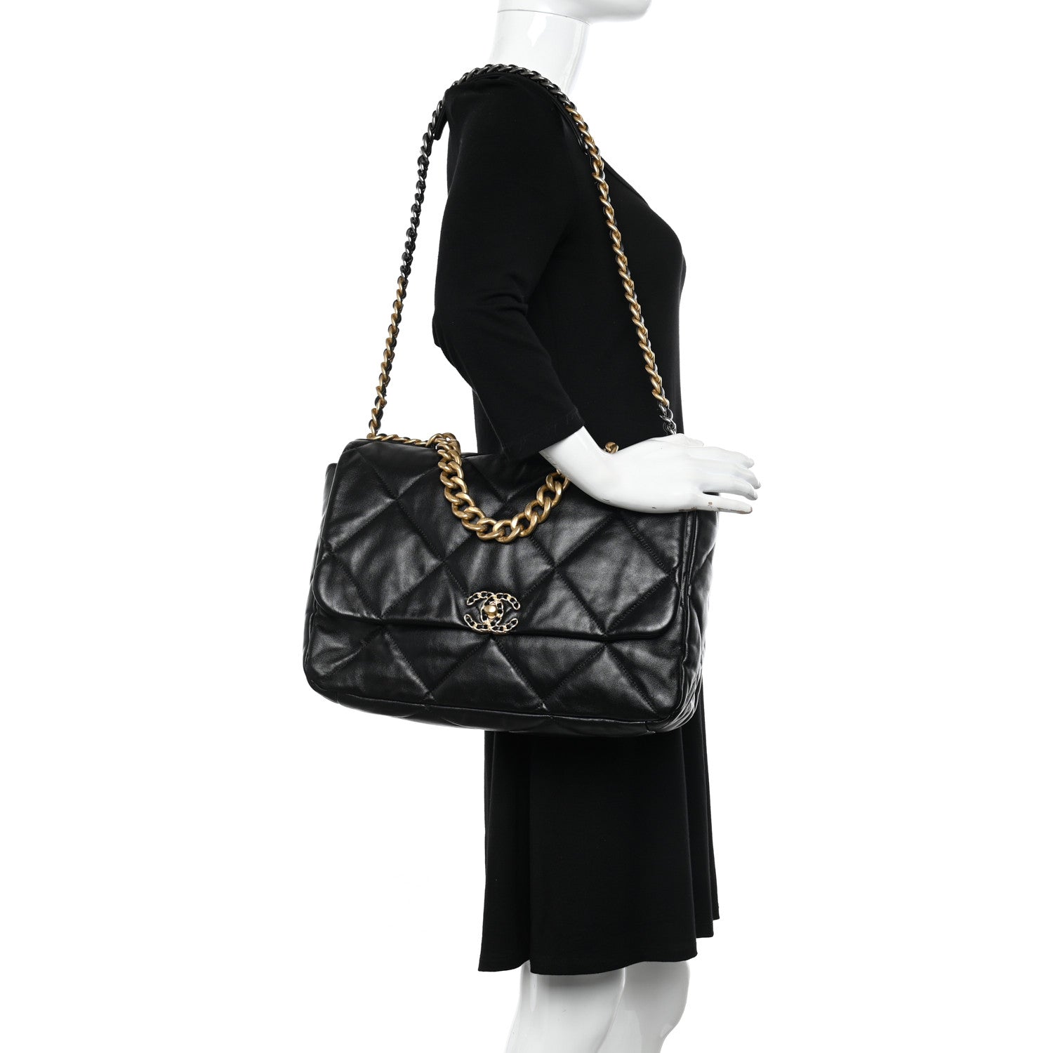 Chanel Lambskin Quilted Maxi Chanel 19 Flap Black 2 of 12