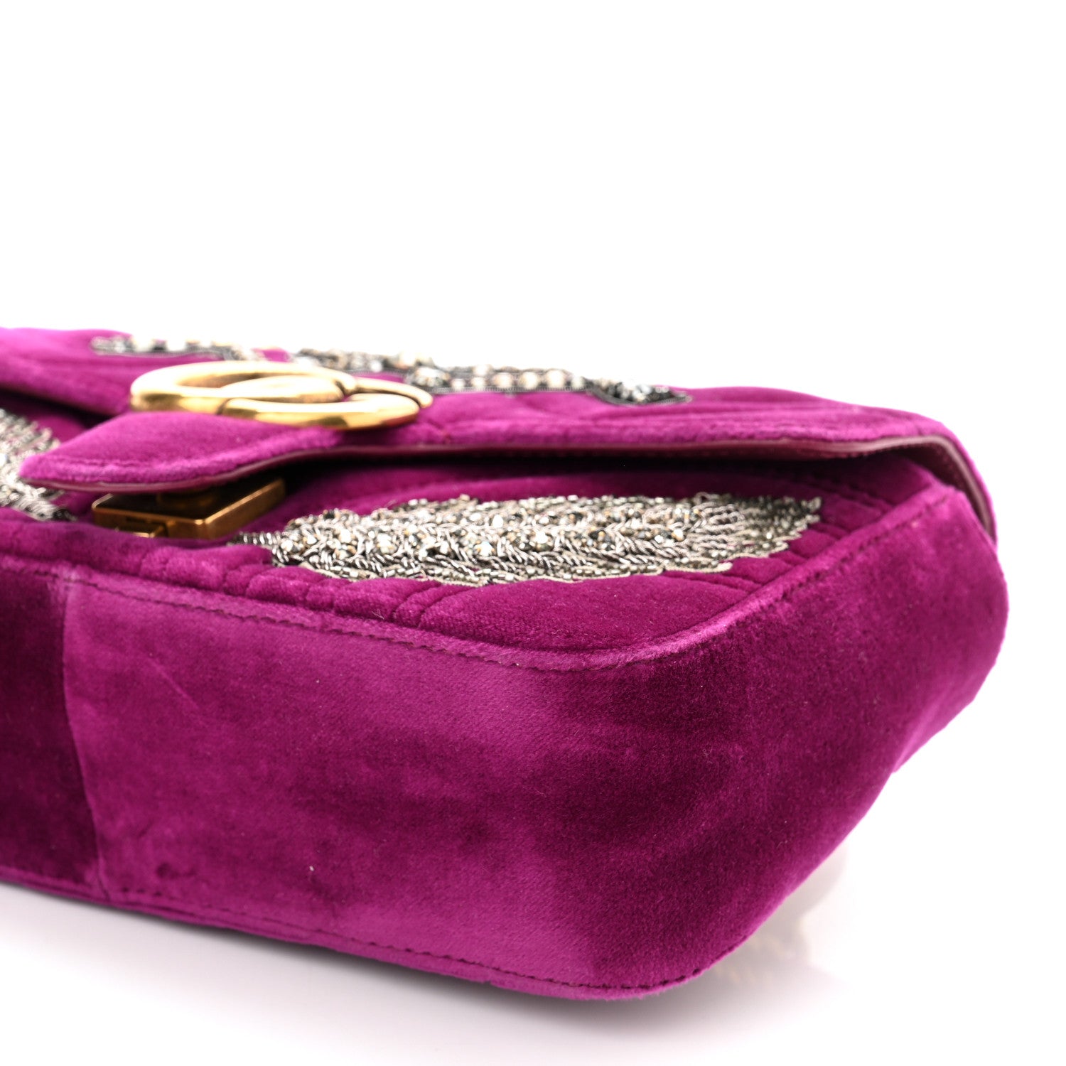 Gucci Velvet Matelasse Embroidered Mini GG Marmont Shoulder Bag Bordeaux 10 of 10