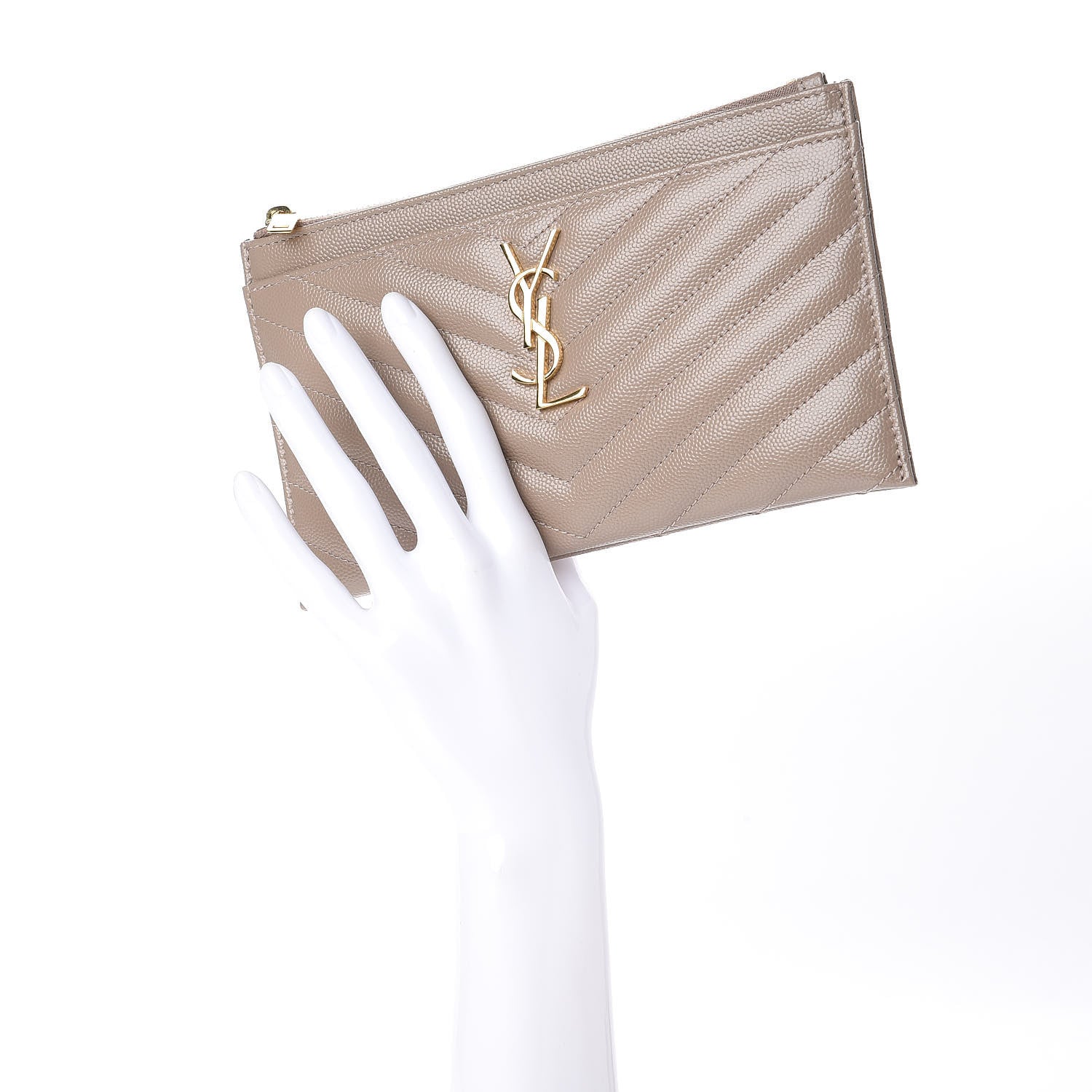 Saint Laurent Grain De Poudre Chevron Monogram Bill Pouch Rose Poudre 2 of 10