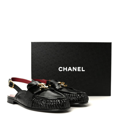 Chanel Crumpled Shiny Lambskin CC Slingback Mocassin 37.5 Black 10 of 10
