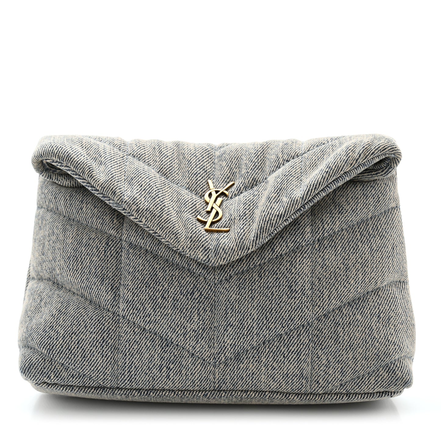 Denim Quilted Monogram Loulou Puffer Pouch Clutch Blue Gray Light Azur