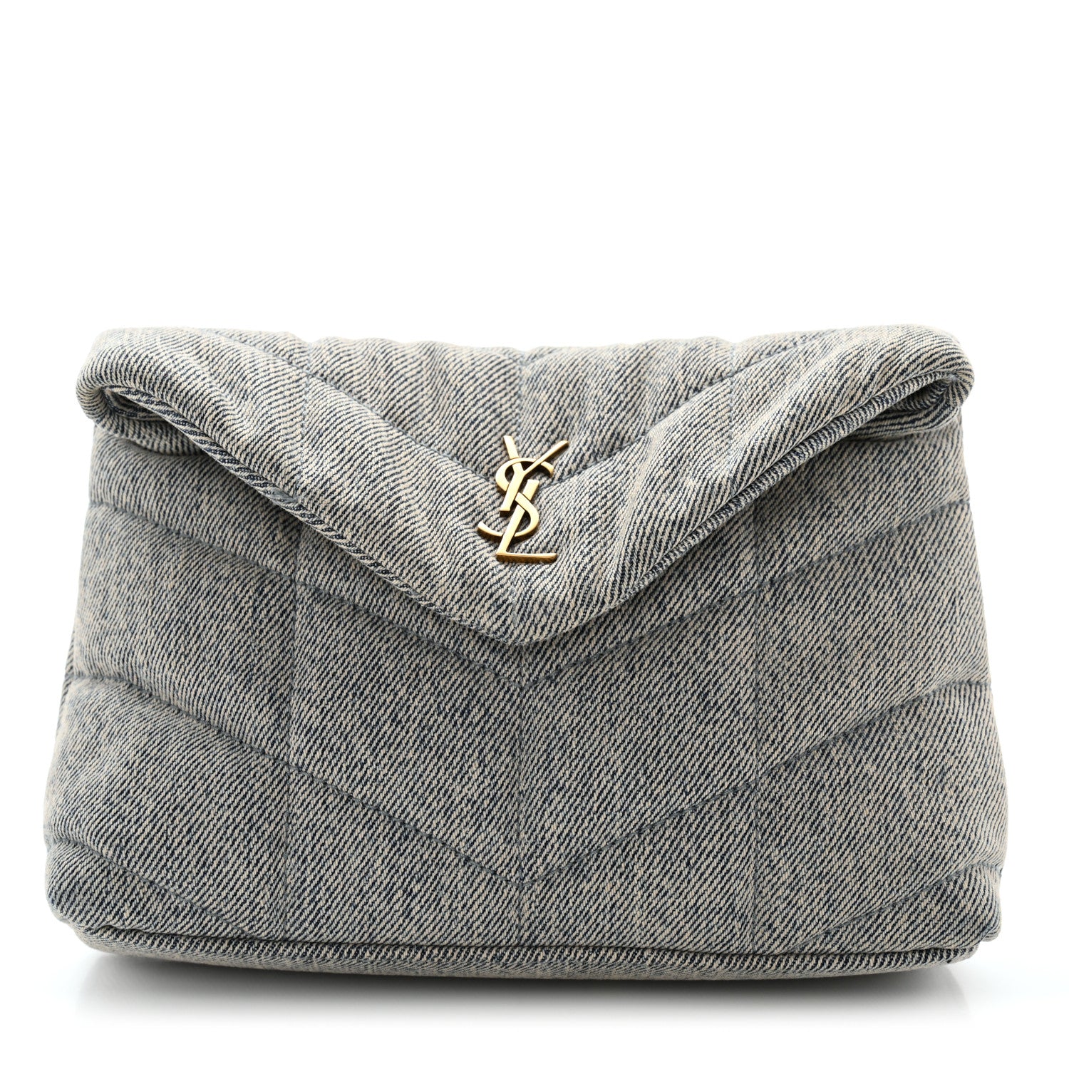 Saint Laurent Denim Quilted Monogram Loulou Puffer Pouch Clutch Blue Gray Light Azur 1 of 11