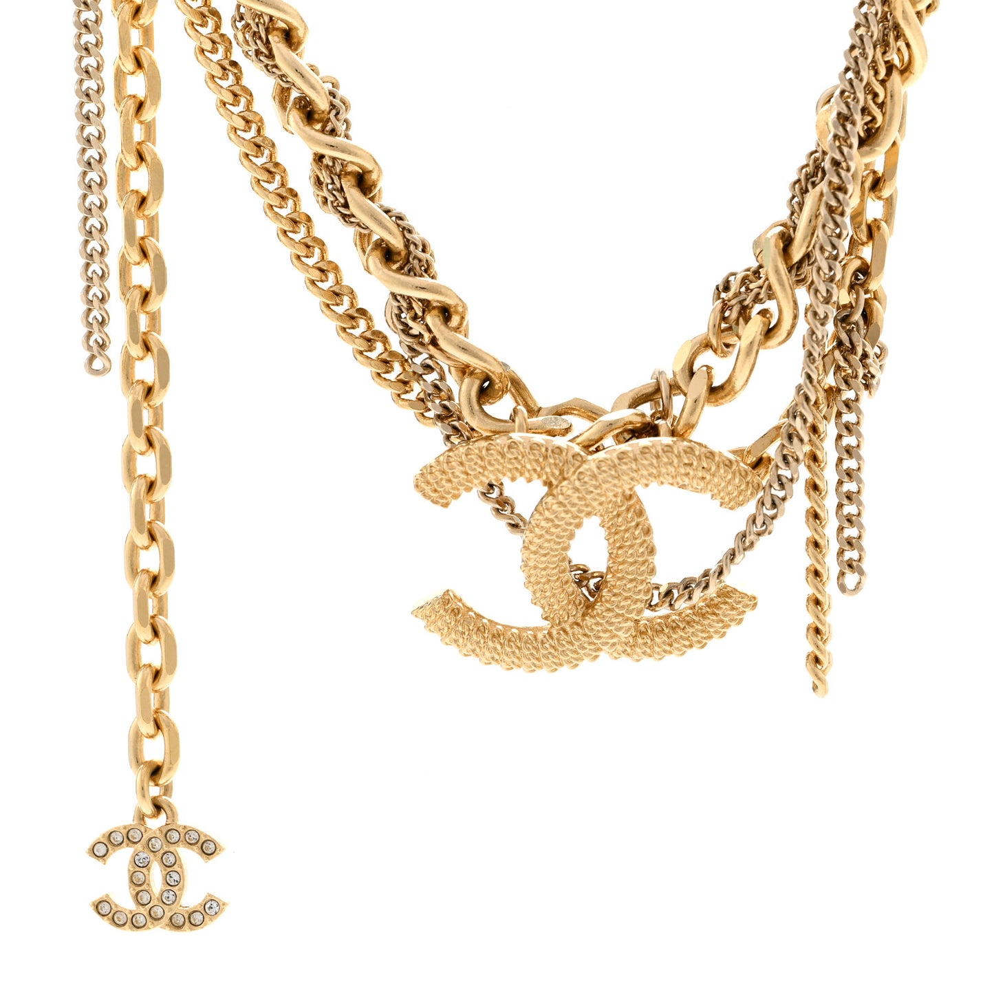 Metal Chain Link CC Multi Strand Choker Necklace Gold
