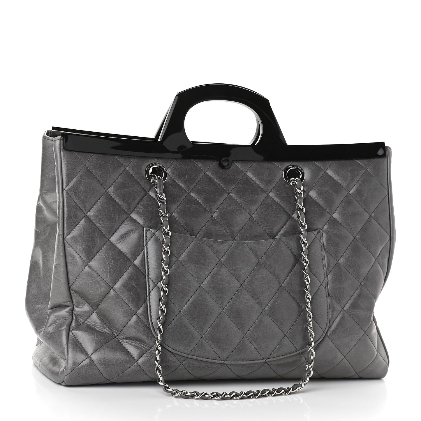 Glazed Calfskin Quilted Large CC Delivery Tote Grey