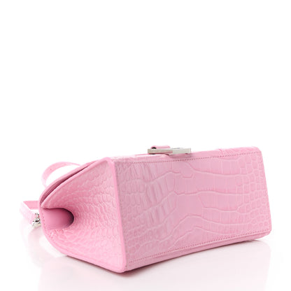 Balenciaga Semi Shiny Calfskin Crocodile Embossed Small Hourglass Top Handle Bag Candy Pink 4 of 12