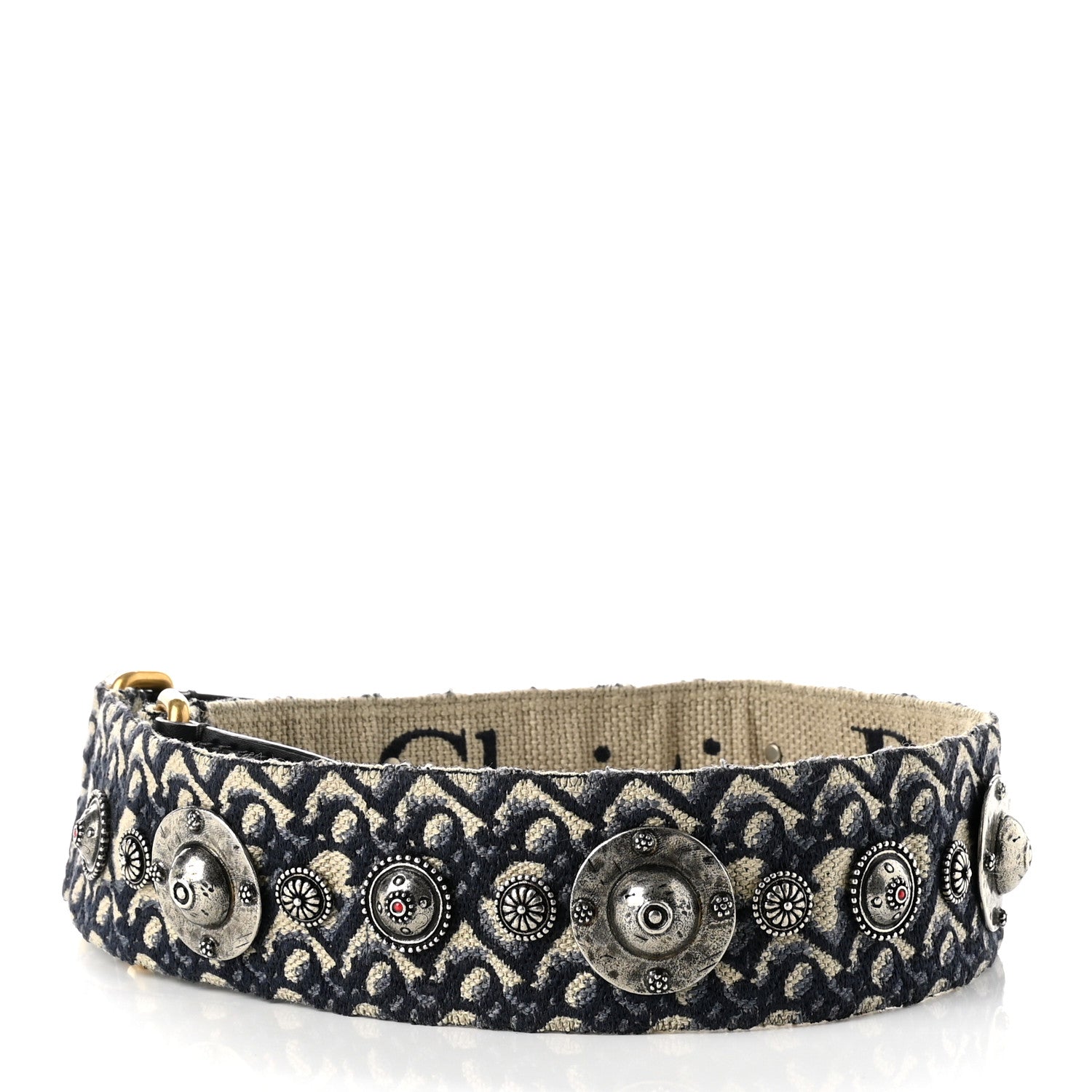 Christian Dior Oblique Studded Shoulder Strap Blue 2 of 3