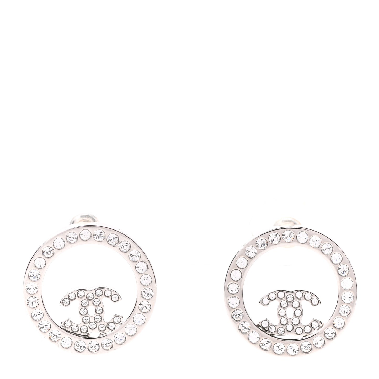 Crystal CC Round Earrings Silver