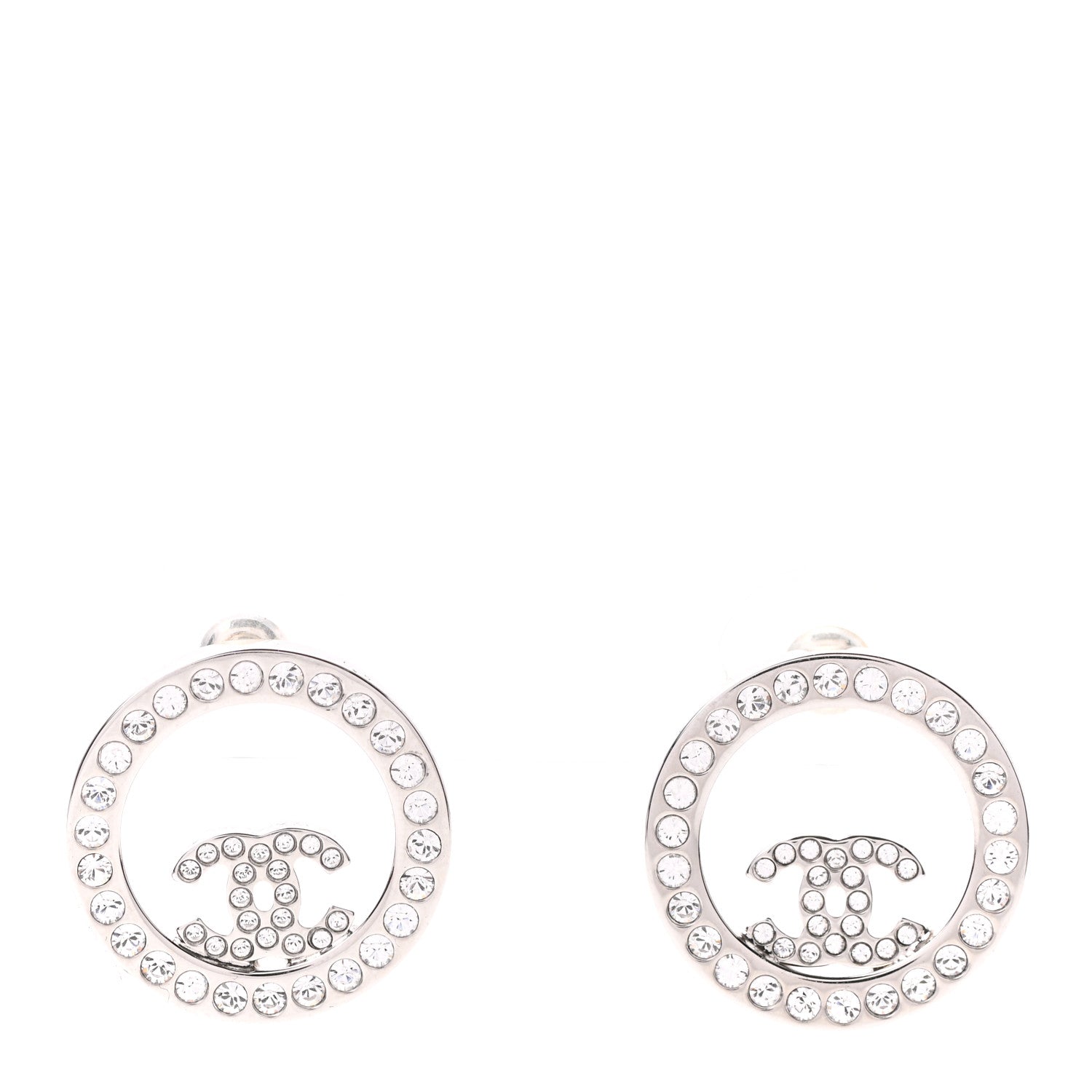 Chanel Crystal CC Round Earrings Silver 1 of 4