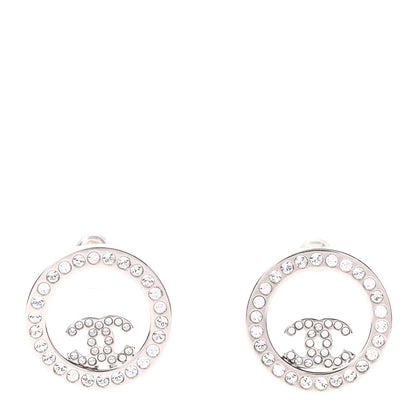 Chanel Crystal CC Round Earrings Silver 1 of 4