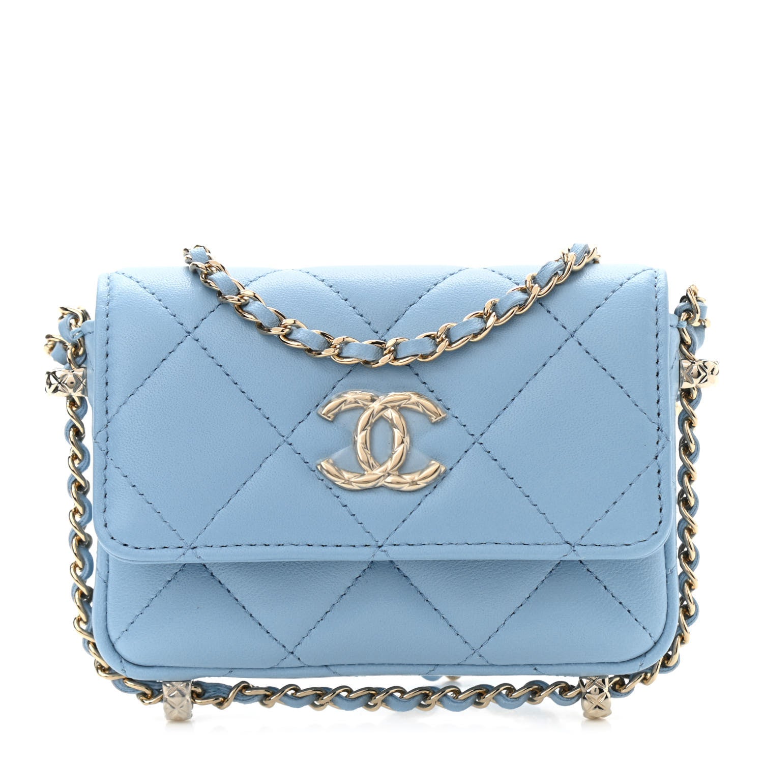 Chanel Lambskin Quilted Chain Around Coin Purse With Chain Light Blue 1 of 12