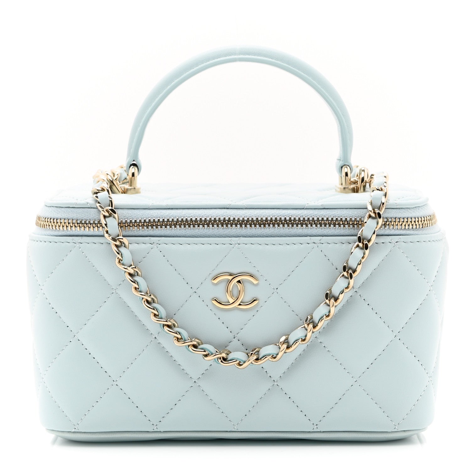 Chanel Lambskin Quilted Small Top Handle Vanity Case With Chain Light Blue 1 of 10